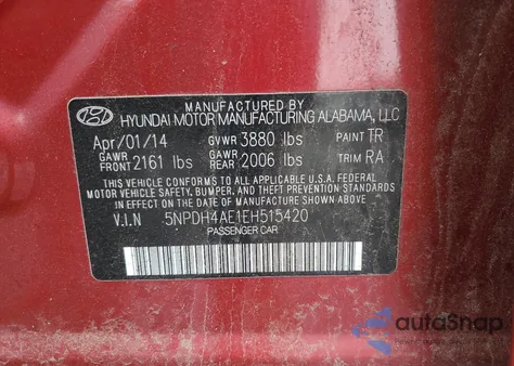 2014 Hyundai Elantra Se from USA, damaged, VIN 5NPDH4AE1EH515420